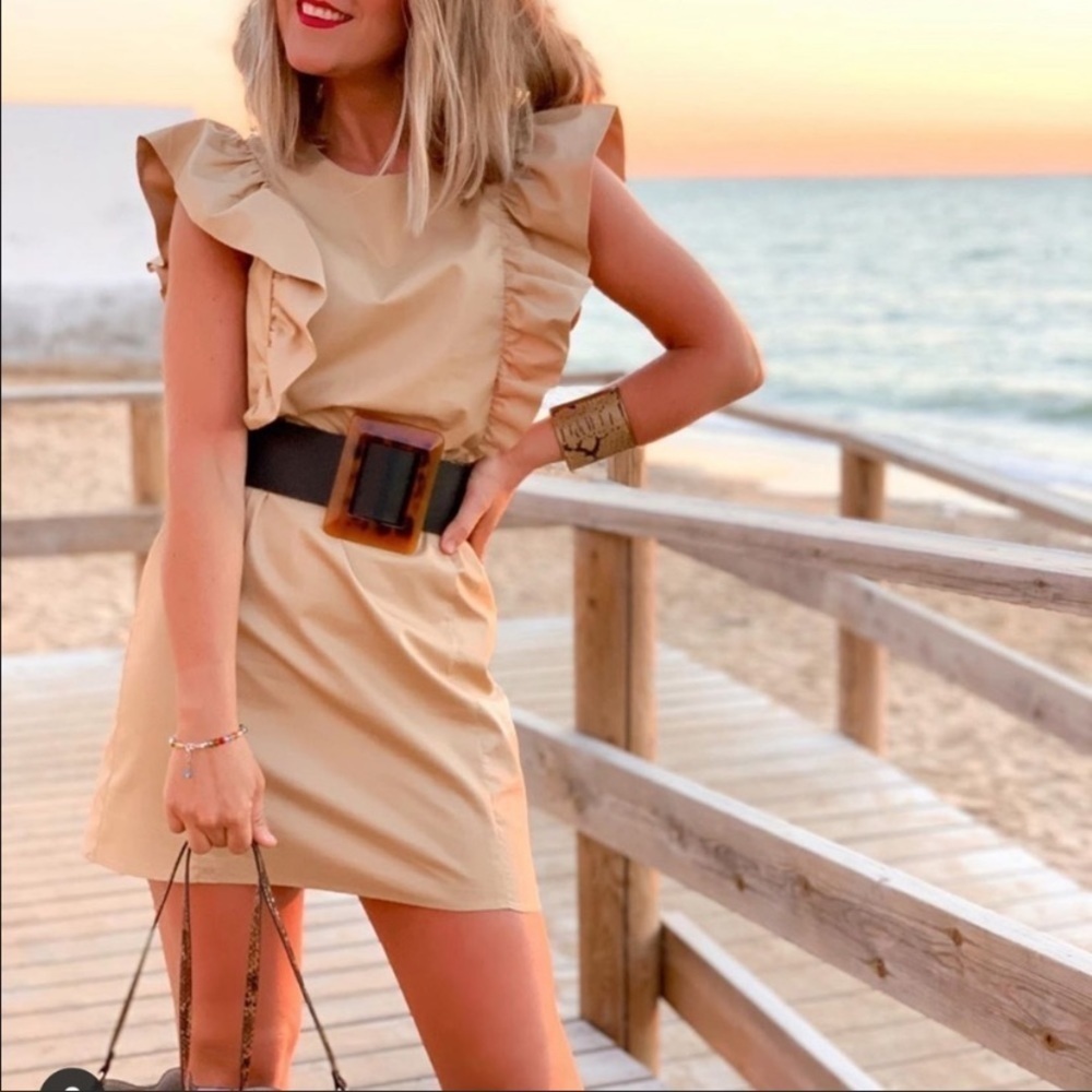 Zara Ruffled Tan Mini Dress Bloggers Favorite
